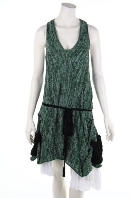 AKEP Knit Dress Godet Knit I 40 = D 34 green black NEW