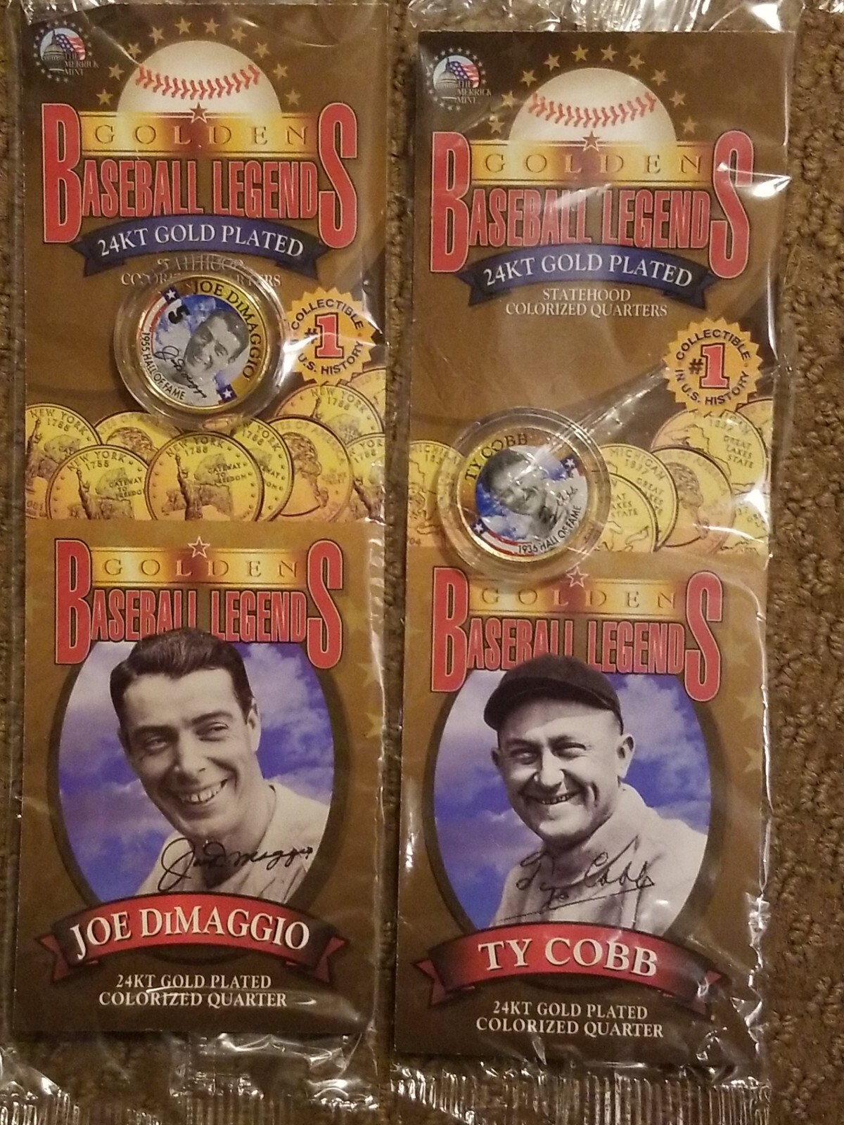 Lot of 8 GOLDEN BASEBALL LEGENDS 24KT GOLD PLATED COLORIZED QUARTERS