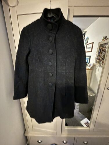 BODEN WOMENS WOOL COAT, SIZE 10 BLACK With Purple Lining - Picture 1 of 6