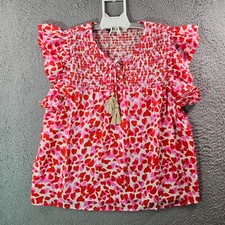 NWOT THML Top Women Large Heart Print Tassel Red Pink White Valentine