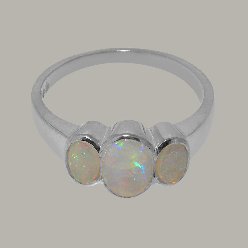 Solid 925 Sterling Silver Natural Opal Womens Trilogy Ring - Sizes 4 to ...