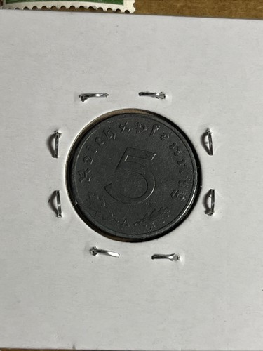 WW2 German Nazi 1940-A 5 Pfennig Nazi Coin And Stamps Swastika M - Picture 3 of 3