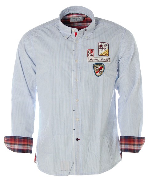 Arqueonautas Herren Streifenhemd Streifen Button-Down Hemd M Hellblau Blau A1508-image