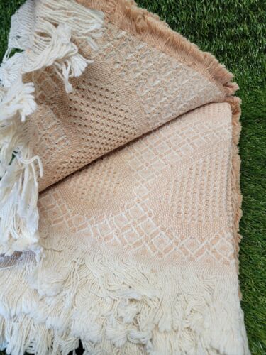 Turtle Creek Afghan Throw Heart To Heart Peach & Ivory 48"×60" 100% Cotton USA - Picture 11 of 15