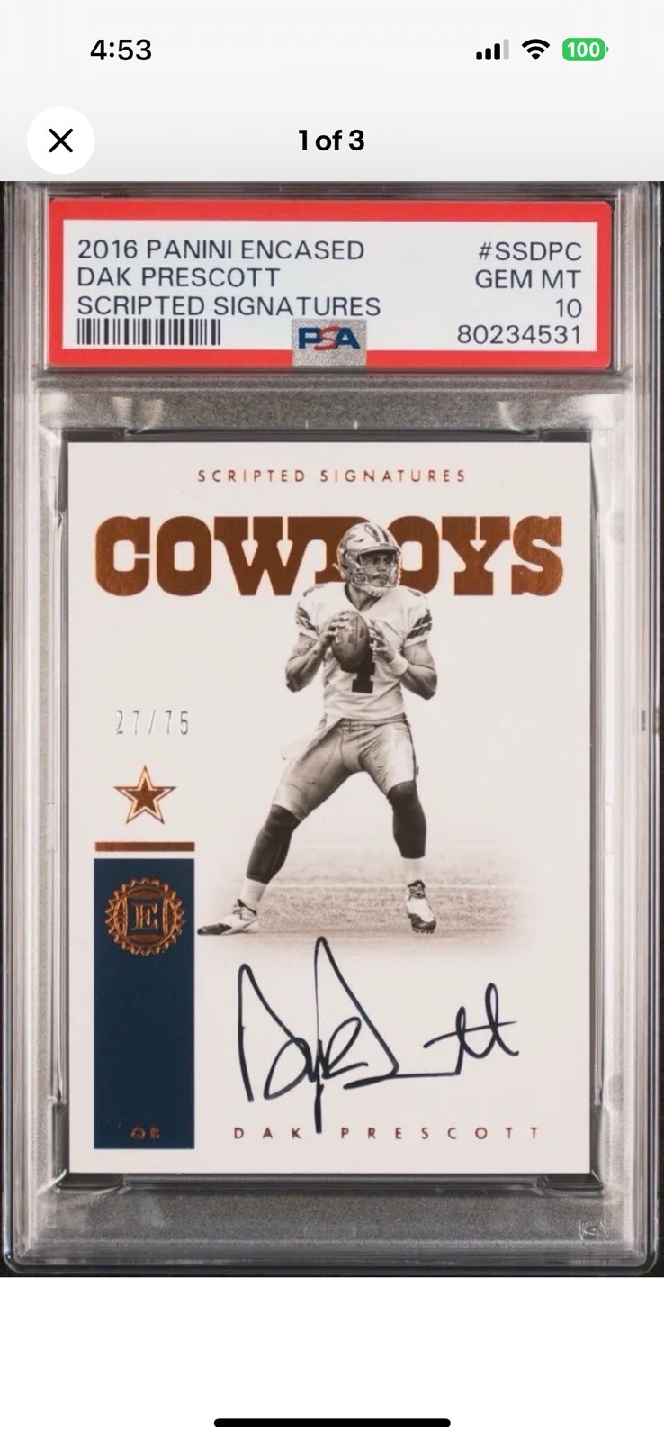 Dak Prescott Panini Encased Scripted Signatures #SSDPC Base