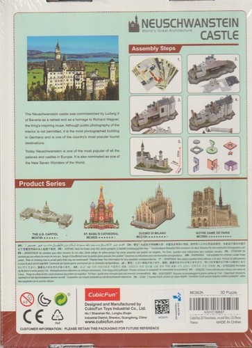 New in Shrink Wrap, Neuschwanstein Castle 3D Puzzle by CubicFun 17"x7"x13" - Picture 2 of 2