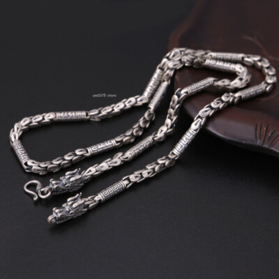 Echt 925 Sterling Silber Halskette Herren 6mm Drachenkopf Feder Gliederkette