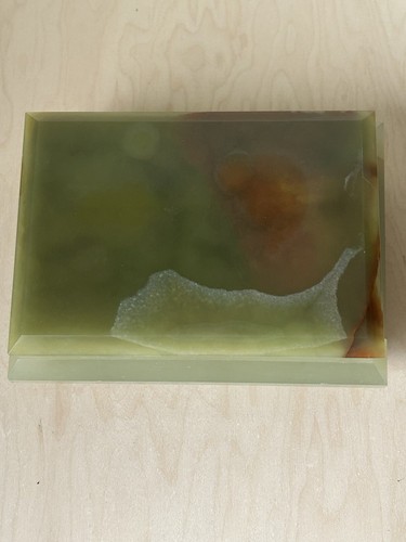 VTG Onyx Agate Jewelry Box Green Brass Claw Feet Velvet Lining 7x5.25x2.75" MCM - Picture 3 of 16