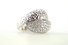 Sterling Silver Women's Ring With Zirconia, Band Ring, Curved, Hammered, Size 57