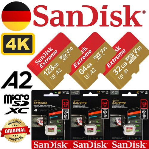 SANDISK Extreme micro SD Karte Speicherkarte 32GB 64GB 128GB microSD 4K