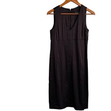Theory Satin Tank Dress 2 V Neck Black Capsule Resort Cruise Minimalist Midi