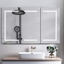 Bathroom Cabinet Lighted Anti-Fog Cabinet 3 Mirror Doors Vanity Mirror Organizer