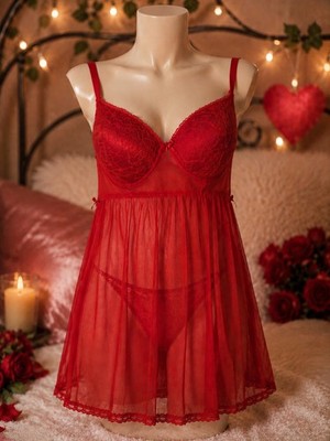 Sexy Red Lace Babydoll Lingerie Chemise Nightgown Womens 2XL