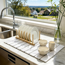 Stone Dish Drying Mat for Kitchen - Diatomaceous Earth Drying Mats White Marbl