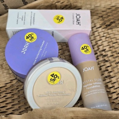 JOAH Beauty Bundle CrystalGlow Foundation Powder LW060 MW020 Hyaluronic Acid 4pc
