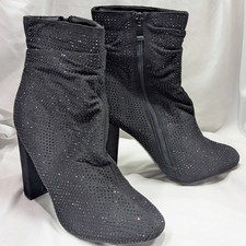 Diamond8 Rhinestone Crystal Black Ankle Bootie Womens Party Block High Heel 7.5