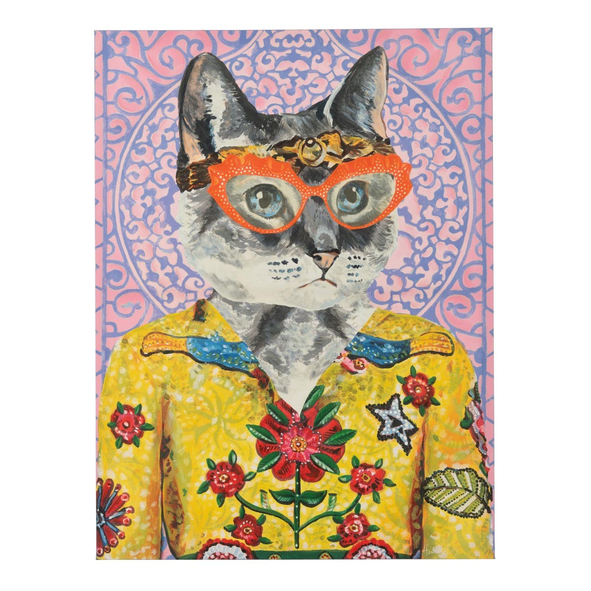 Toile chat pop art multicolore grand format 75x100cm tableau salon design