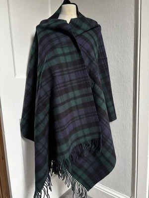 MADE IN SCOTLAND 100% reine Schurwolle große schwarze Uhr Tartan dick gewebte Stola / Schal 190x70cm