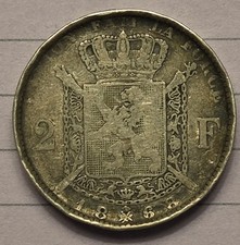 Belgium 2 Francs 1868 Silver Coin Damaged Raised Edges -Read Description