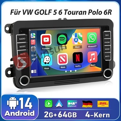 Android 14 Autoradio 2G+64G Für VW GOLF 5 6 Touran Polo 6R Carplay GPS Navi BT