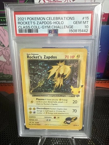 PSA 10 ROCKET'S ZAPDOS 15/132 - CELEBRATIONS GYM CHALLENGE HOLO RARE - GEM MINT