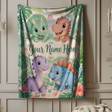 Baby Dinosaur Custom Name Coral Fleece Blanket Cute Dino Decor