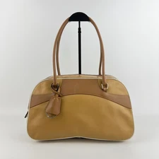 Prada Brown Leather Shoulder Bag Dial Lock Vintage Authentic