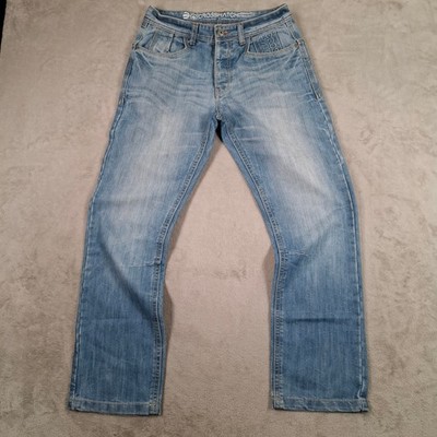 Crosshatch Jeans Mens W30 L30 Blue Relaxed Cinch Back Distressed Denim Y2K