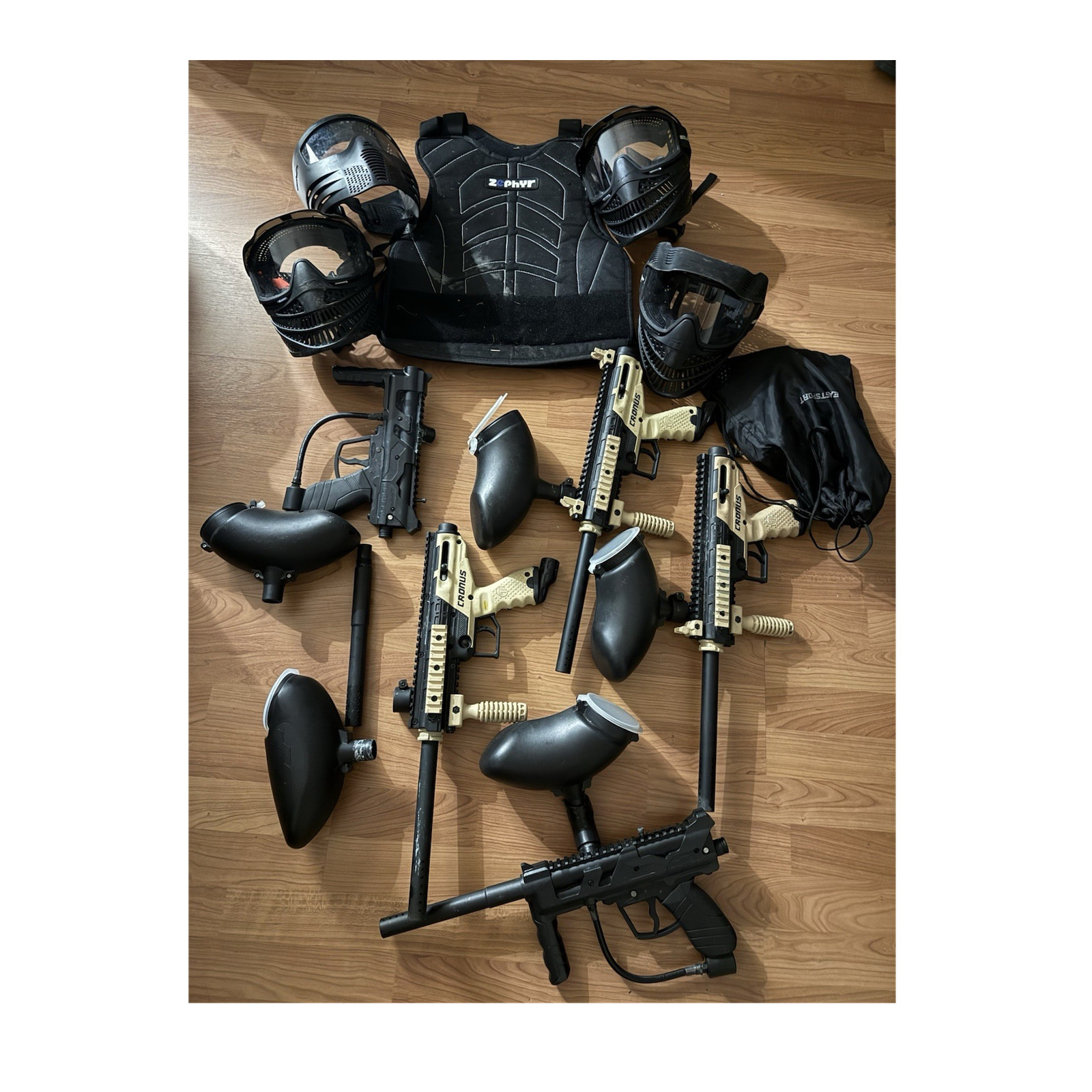Tippmann Cronus Paintball Marker Package with Masks, Hoppers