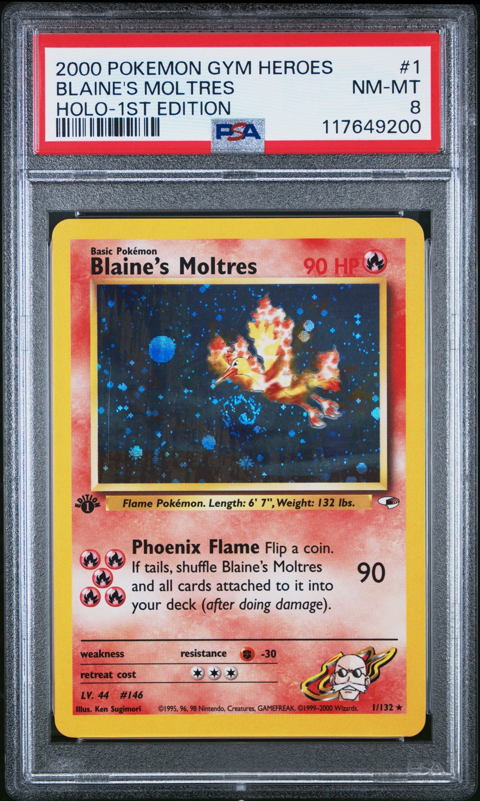2000 POKEMON GYM HEROES HOLO-1ST EDITION #1 BLAINE'S MOLTRES PSA 8