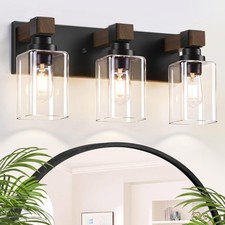 EvmVom Farmhouse Black 3-Light Bathroom Vanity Light, Square Glass Shade