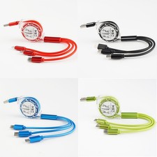 3 in1 Multi USB Charger Retractable Android Type-C 8 Colours Charging Cable