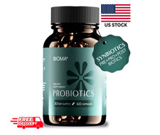 Bioma Probiotics for Digestive Health  3-in-1 Gut Health Formula  60 Capsules