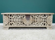 Carved Vintage style wooden trunk coffee table great storage