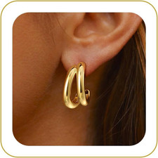 Gold Hoop Earrings for Women - Chunky Earrings 14K Gold Plated Earrings Trendy H