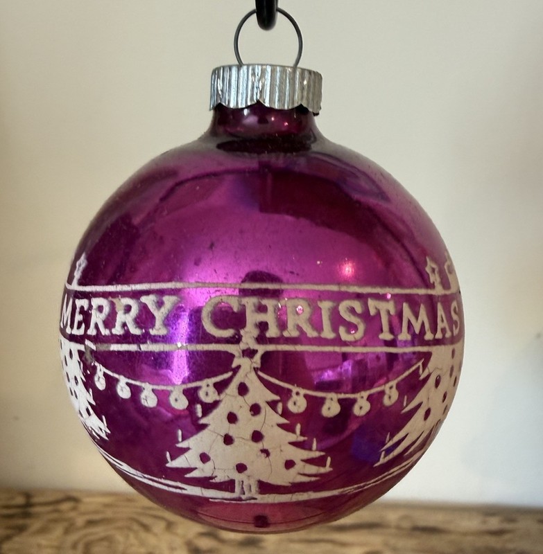 Vintage Shiny Brite Stencil Glass Ornament  A Merry Christmas