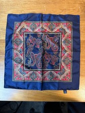 Polo Ralph Lauren Silk Pocket Square Navy Paisley Red Border 17"