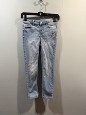 Girls Jumping Beans Jeans Size 8 Blue Embroidered Floral Design