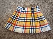 Mini Boden Wool Blend Pleated Lined Yellow Navy Plaid Skirt Size 5-6T