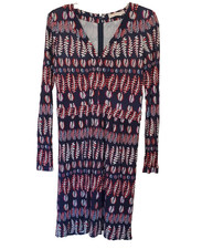 Tory Burch Dress Long Sleeves Blue Fern Print Womens Size S Burgundy Blue