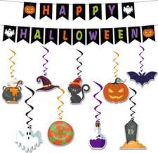 Halloween Party Decorations - Hanging Swirls Happy Halloween Banner  Spooky Pum