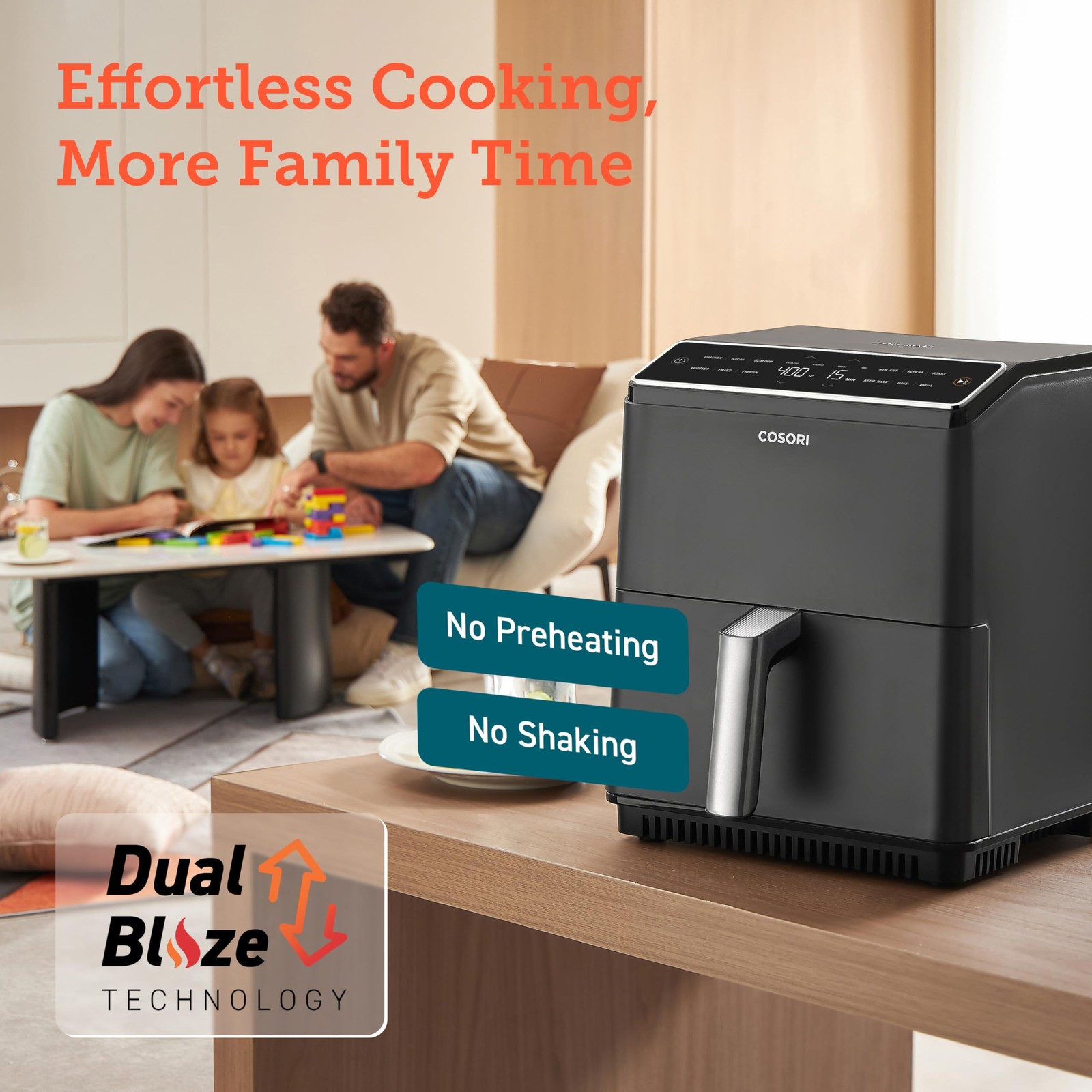 COSORI 6.8Qt Air Fryer, 12-in-1 Dual Blaze for 360° Crispy Meals, No Shaking