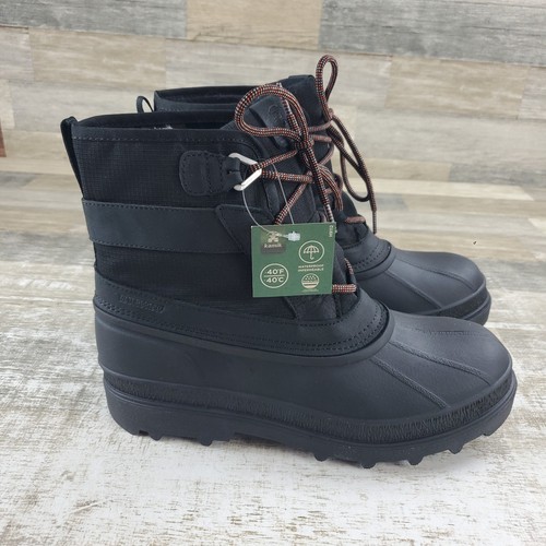 Kamik Banff Waterproof Mens Winter Boots Sz 9 Dark Black Nylon Lace-Up Comfort