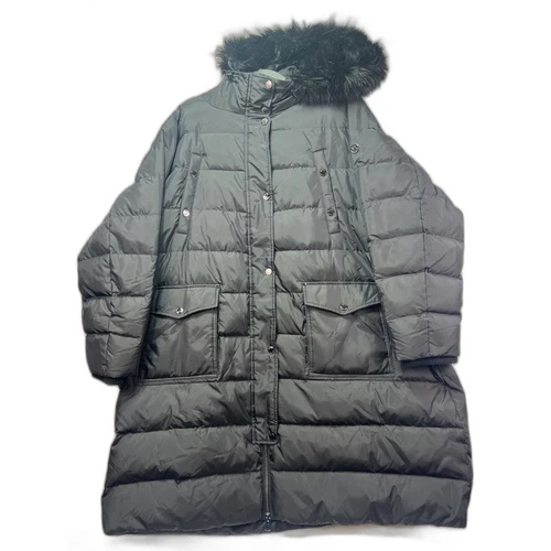 Michael Kors donna 3XL nero piumino lungo giacca parka pelliccia cappuccio zip intera