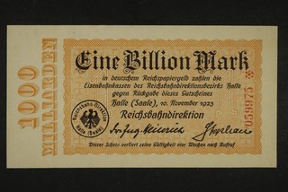 1 miliardo di marchi 10.11.1923 Hall (Saale) | Reichsbahndirektion