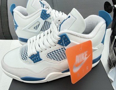 Nike Air Jordan 4 Retro Blue White Leather Mid Top Men's Sneakers