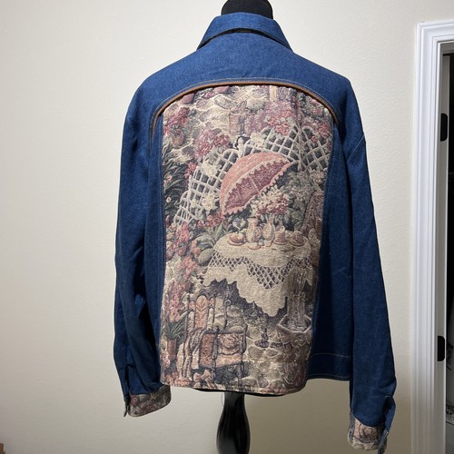 Erin London Jean Denim Brocade Tapestry Jacket Renaissance Art Panels Petite XL