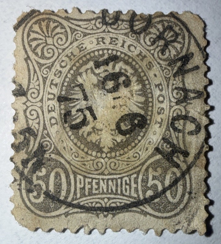 GERMANY DEUTSCHES REICH 50 PFENNIG CROWN & EAGLE STAMP - USED