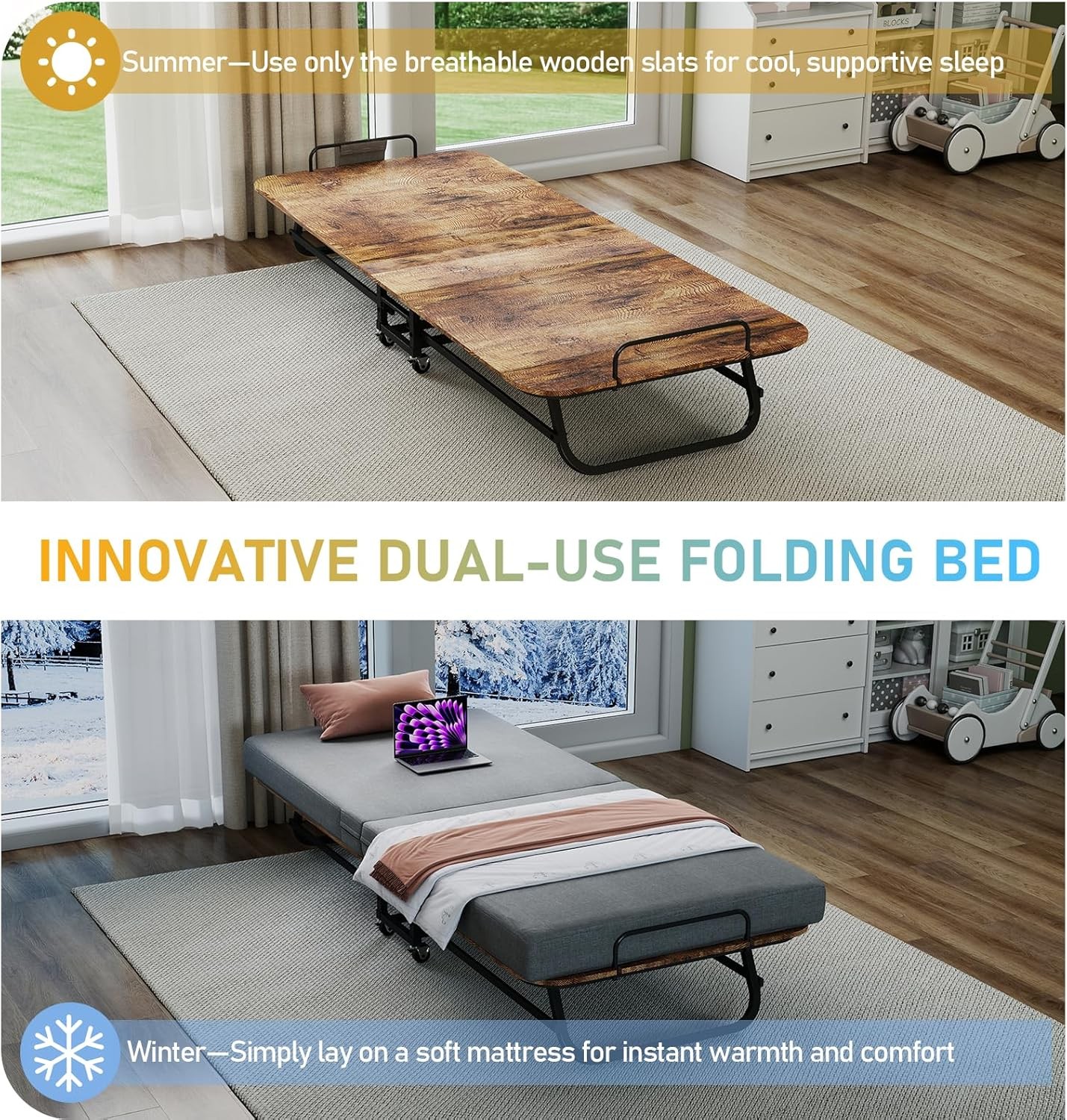 DUJAHMLAND 31&rsquo;&lsquo; 38&rsquo;&lsquo; Folding Bed with Mattress Portable Foldable Guest Beds