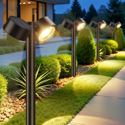 CLAONER 1-8Pcs Solar Pathway Lights Adjustable 2-Head Solar Powered Garden lamp 